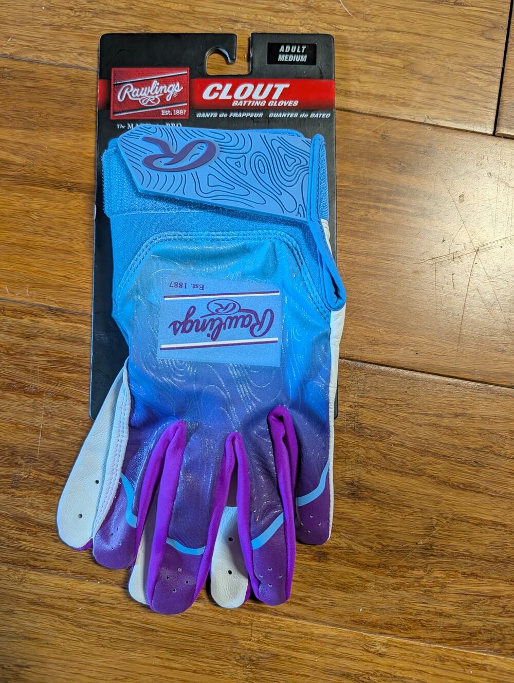Rawlings Clout Batting Gloves Adult Medium Blue/Purple NWT